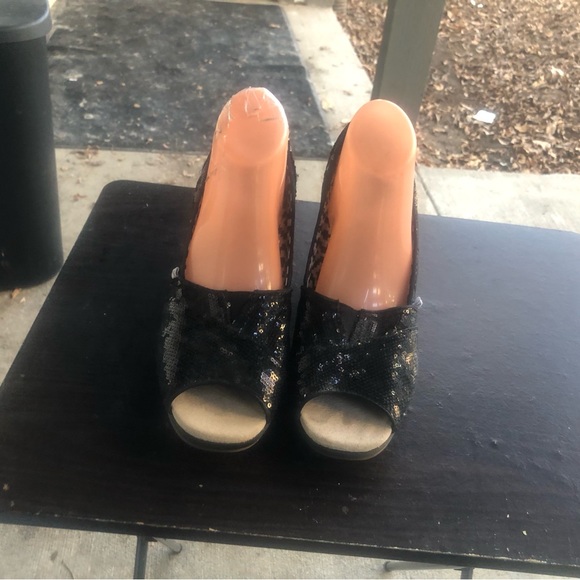 TOMS Women's Black Electra Espadrille Wedge Heel Open Toe Brown Size W12 - Picture 4 of 11